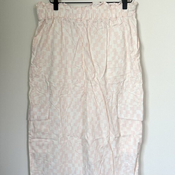 NWT BP by Nordstrom Check Paperbag Waist Cargo Pants in Ivory Pink Check - M - Picture 7 of 8